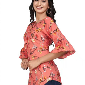multi colour printed crepe top with bell sleeves & keyhole neck – stylish casual & party wear