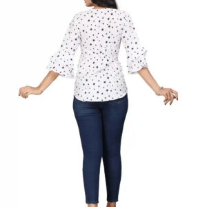 multi colour printed crepe top with bell sleeves & keyhole neck – stylish casual & party wear