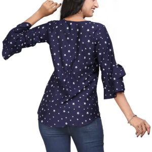 multi colour printed crepe top with bell sleeves & keyhole neck – stylish casual & party wear
