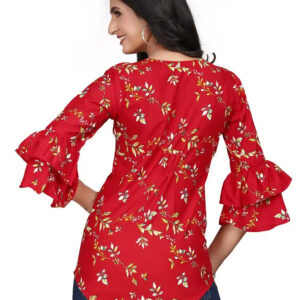multi colour printed crepe top with bell sleeves & keyhole neck – stylish casual & party wear