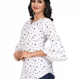 multi colour printed crepe top with bell sleeves & keyhole neck – stylish casual & party wear