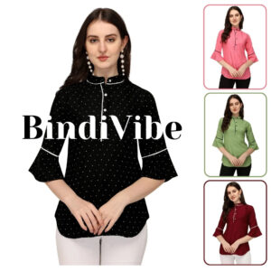 women's polka dot crepe bell sleeve cowl neck top casual & party wear