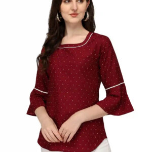 women's crepe bindi dot bell sleeve top – stylish hip length casual & party wear