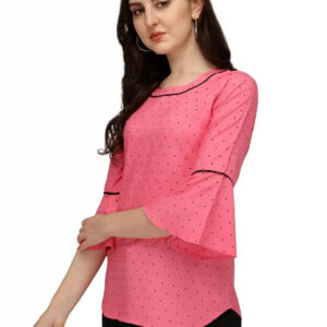 women's crepe bindi dot bell sleeve top – stylish hip length casual & party wear