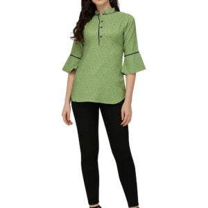 green stylish bindi dot bell sleeve crepe casual tunic tops