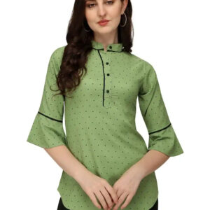 green stylish bindi dot bell sleeve crepe casual tunic tops