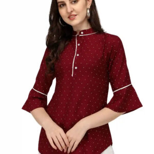 maroon stylish bindi dot bell sleeve crepe casual tunic tops