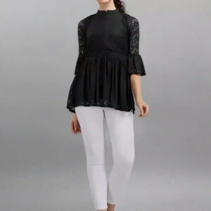 black women's net top with inner | bell sleeves | chain round neck | hip length | casual & party wear