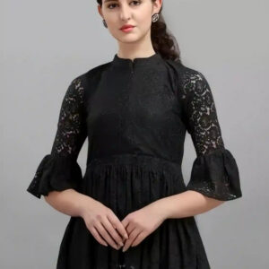 black women's net top with inner | bell sleeves | chain round neck | hip length | casual & party wear