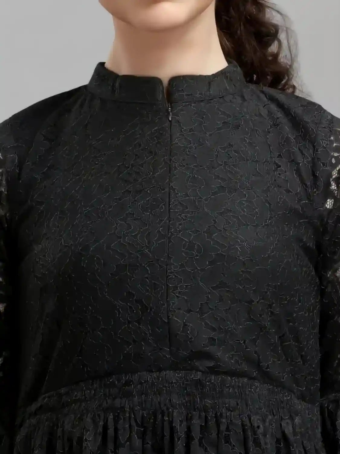 black women's net top with inner | bell sleeves | chain round neck | hip length | casual & party wear
