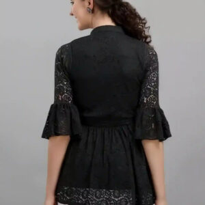 black women's net top with inner | bell sleeves | chain round neck | hip length | casual & party wear