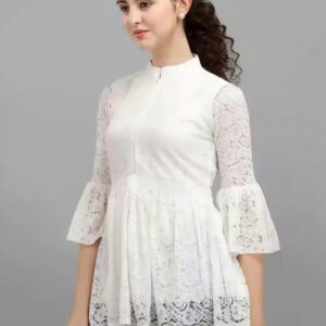 white women's net top with inner | bell sleeves | chain round neck | hip length | casual & party wear