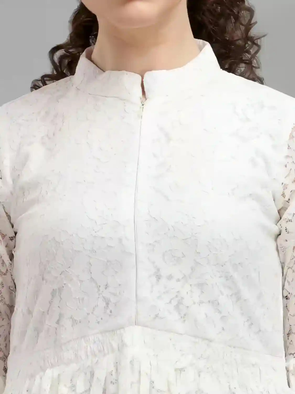 white women's net top with inner | bell sleeves | chain round neck | hip length | casual & party wear