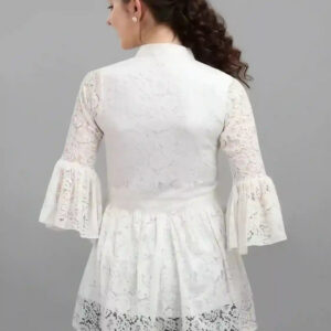 white women's net top with inner | bell sleeves | chain round neck | hip length | casual & party wear