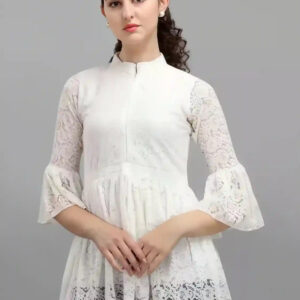 white women's net top with inner | bell sleeves | chain round neck | hip length | casual & party wear