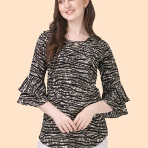 black trendy striped crepe bell sleeve top for women & girls casual & party wear