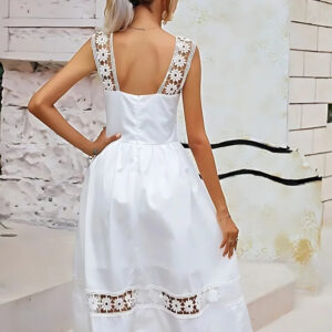 white crepe & lace crochet wide strap party wear dress