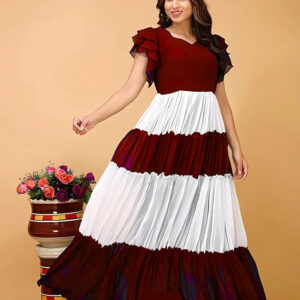 zelzis maroon & white colourblocked solid maxi dress for women