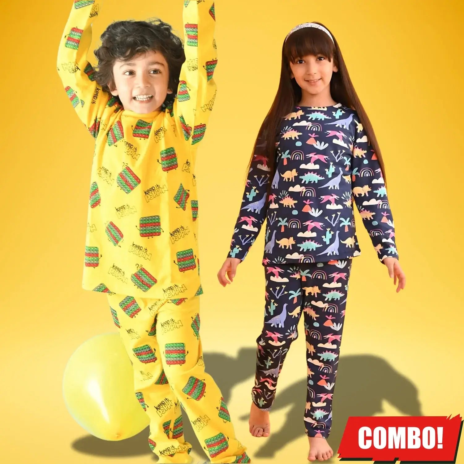 zelzis boys & girls yellow & blue cotton night suit combo t shirt & pants set – trendy daily & casual wear