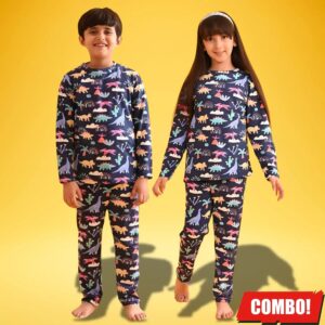 zelzis boys & girls blue cotton night suit combo t shirt & pants set – trendy daily & casual wear
