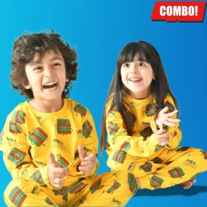 zelzis boys & girls yellow cotton night suit combo t shirt & pants set – trendy daily & casual wear