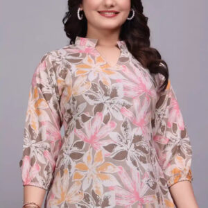 brown floral cotton tunic top for women – stylish & comfortable casual wear