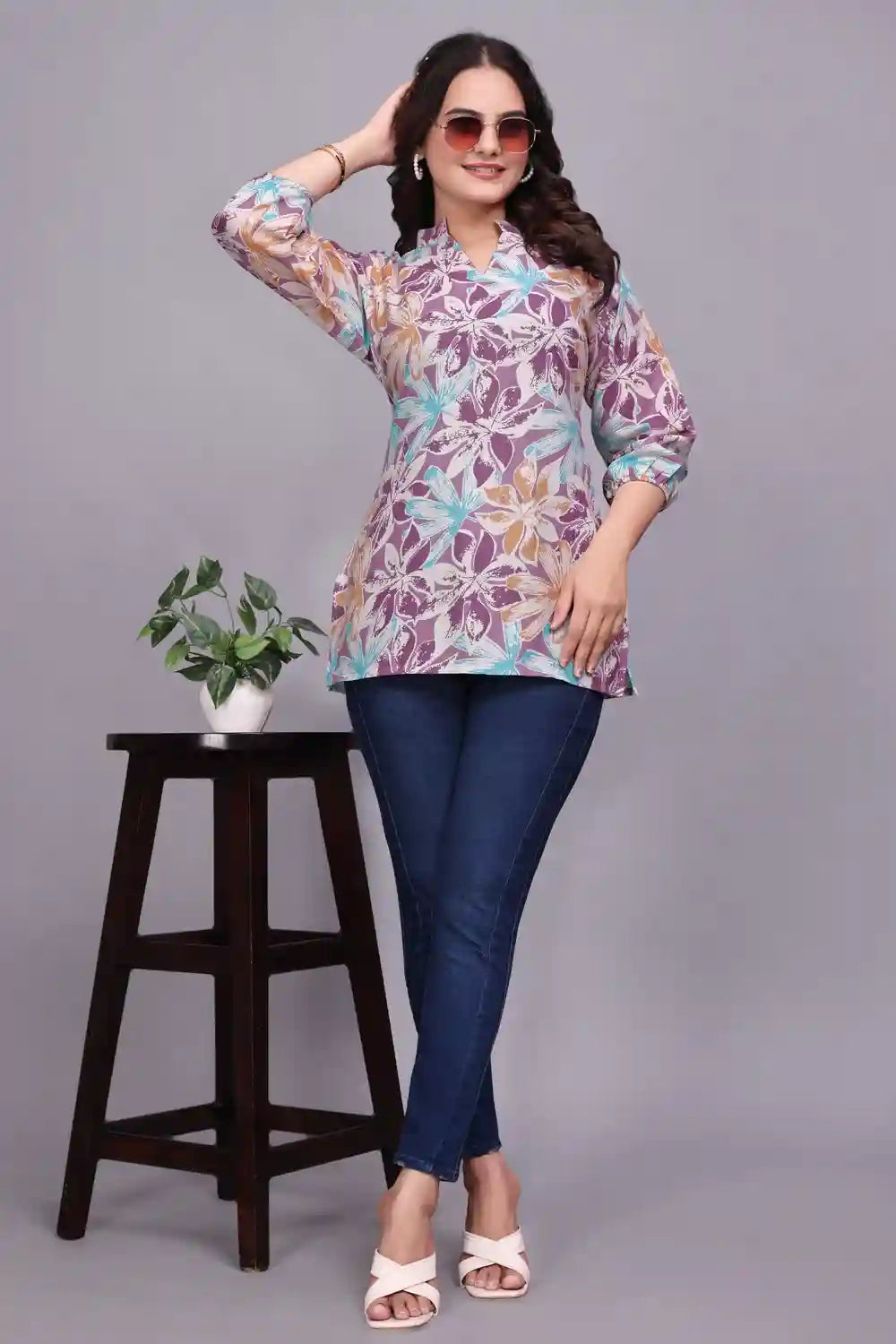purple floral tunic – beautiful cotton top for women & girls