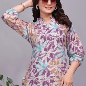 purple floral cotton tunic top for women – stylish & comfortable casual wear