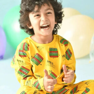 zelzis boys yellow cotton t shirt & pants set casual and comfortable