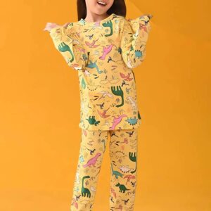 zelzis girls light yellow t shirt & pants set soft cotton