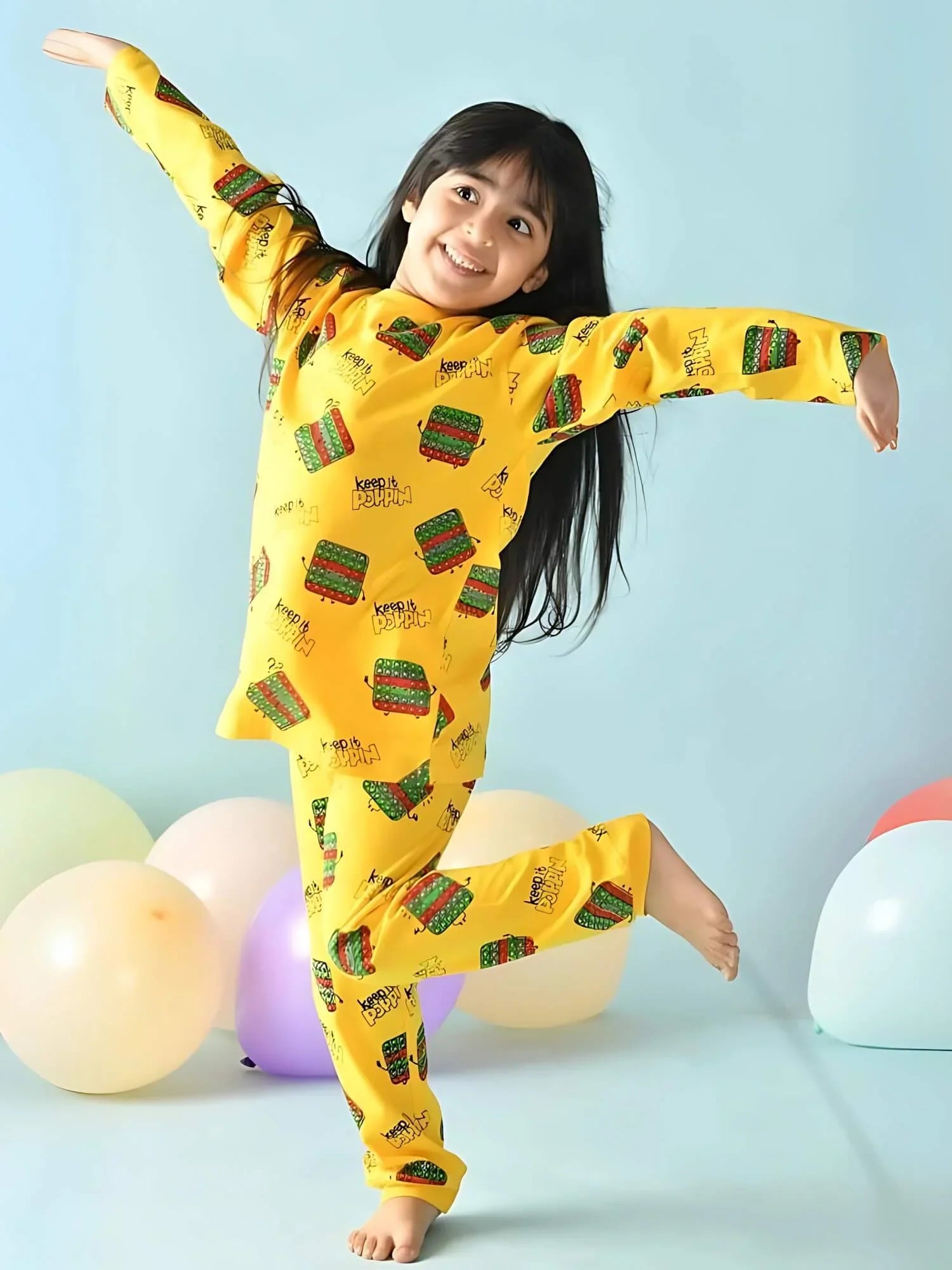 zelzis girls yellow regular t shirt & pants set soft cotton fabric for casual comfort