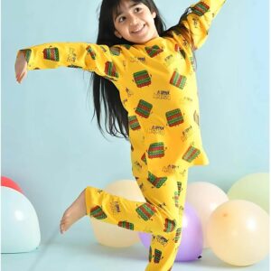 zelzis girls yellow regular t shirt & pants set soft cotton fabric for casual comfort
