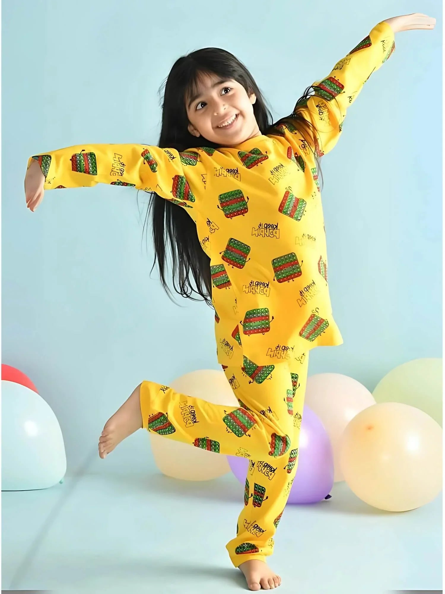 zelzis girls yellow regular t shirt & pants set soft cotton fabric for casual comfort