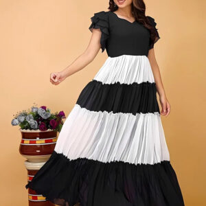 zelzis black & white colourblocked solid maxi dress for women