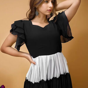 zelzis black & white colourblocked solid maxi dress for women