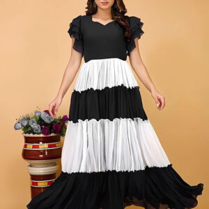 zelzis black & white colourblocked solid maxi dress for women