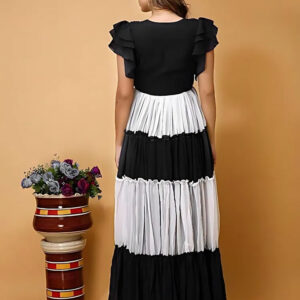 zelzis black & white colourblocked solid maxi dress for women