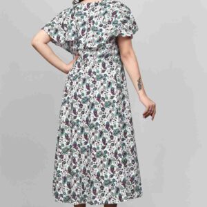 green floral maxi dresses for women | crepe fabric | round neck | flared sleeves | festival & party wear gown