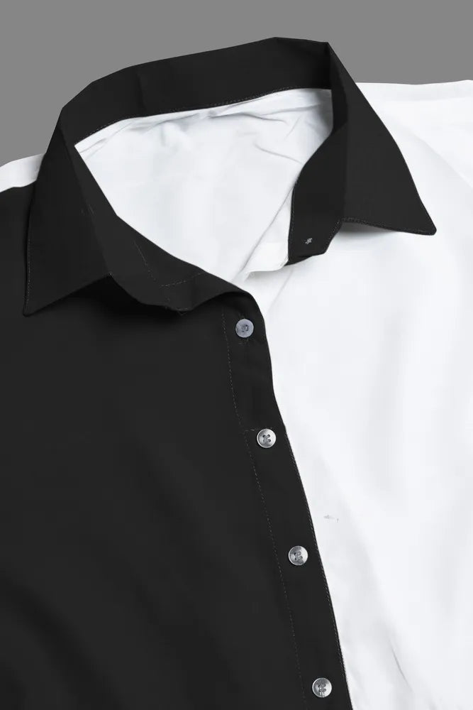 black pure cotton with inner colourblocks casual & party wear fit & flare dress with comfortable belt