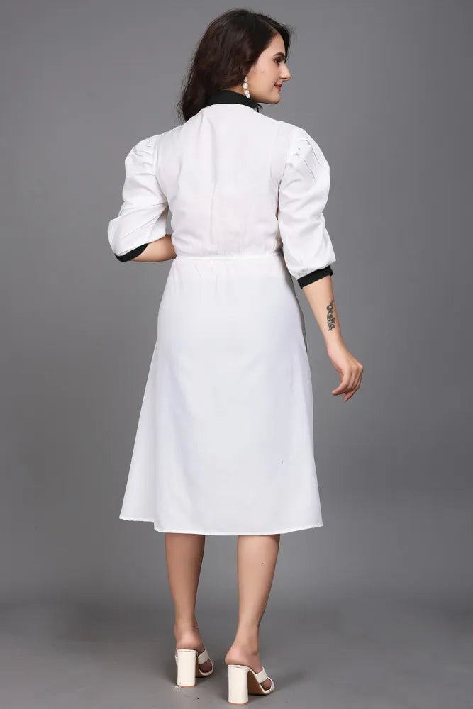 black pure cotton with inner colourblocks casual & party wear fit & flare dress with comfortable belt