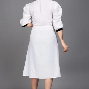 blue pure cotton with inner colourblocks casual & party wear fit & flare dress with comfortable belt
