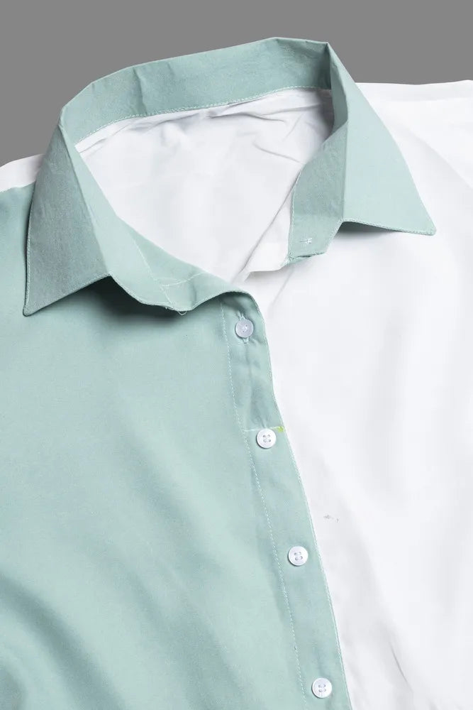 light green pure cotton with inner colourblocks casual & party wear fit & flare dress with comfortable belt