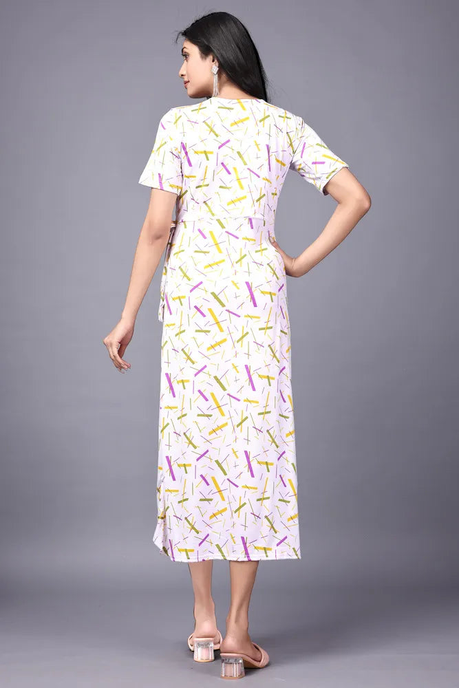 zelzis women multi abstract lines knee length dress | v neck polyester dress for colorful sticks pattern