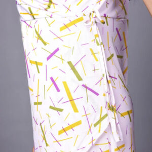zelzis women multi abstract lines knee length dress | v neck polyester dress for colorful sticks pattern