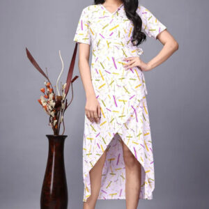 zelzis women multi abstract lines knee length dress | v neck polyester dress for colorful sticks pattern