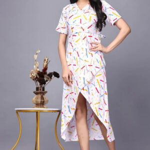 zelzis women multi abstract lines knee length dress | v neck polyester dress for colorful sticks pattern