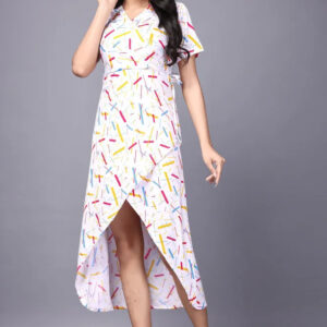 zelzis women multi abstract lines knee length dress | v neck polyester dress for colorful sticks pattern