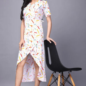 zelzis women multi abstract lines knee length dress | v neck polyester dress for colorful sticks pattern