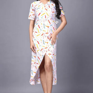 zelzis women multi abstract lines knee length dress | v neck polyester dress for colorful sticks pattern