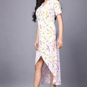zelzis women multi abstract lines knee length dress | v neck polyester dress for colorful sticks pattern